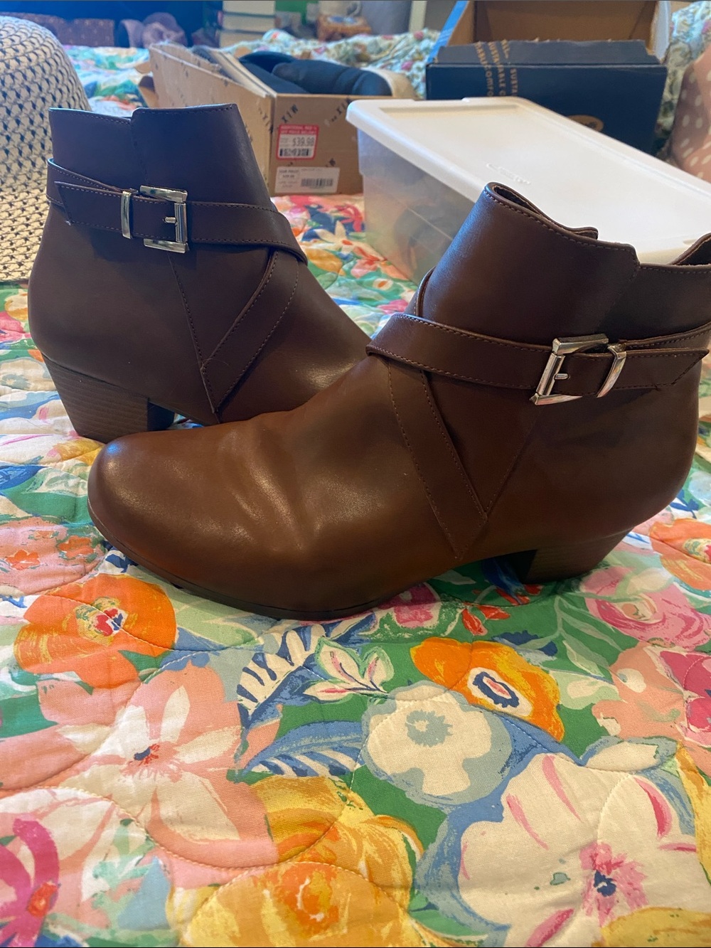 Black Rivet Brown Buckle Ankle Boots